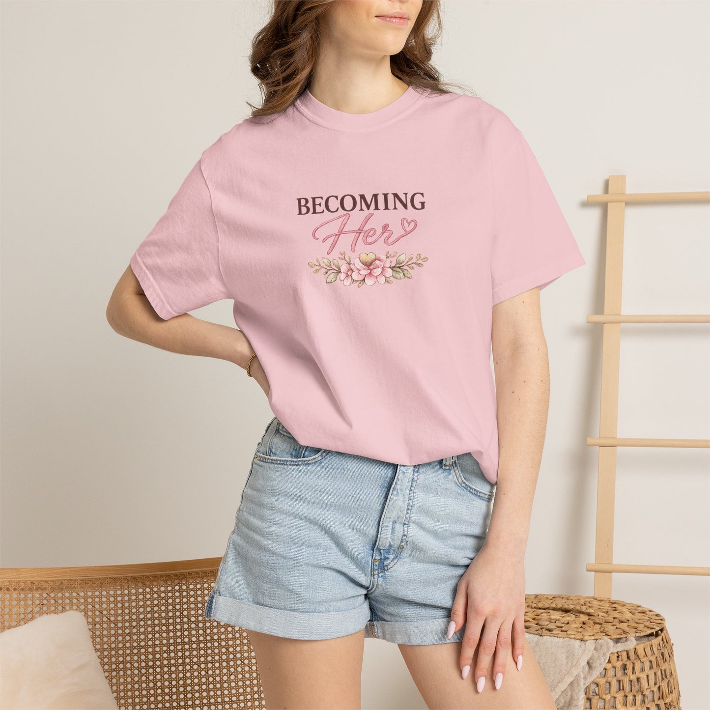 Becoming Her floral script T-shirt | healing growing becoming back print