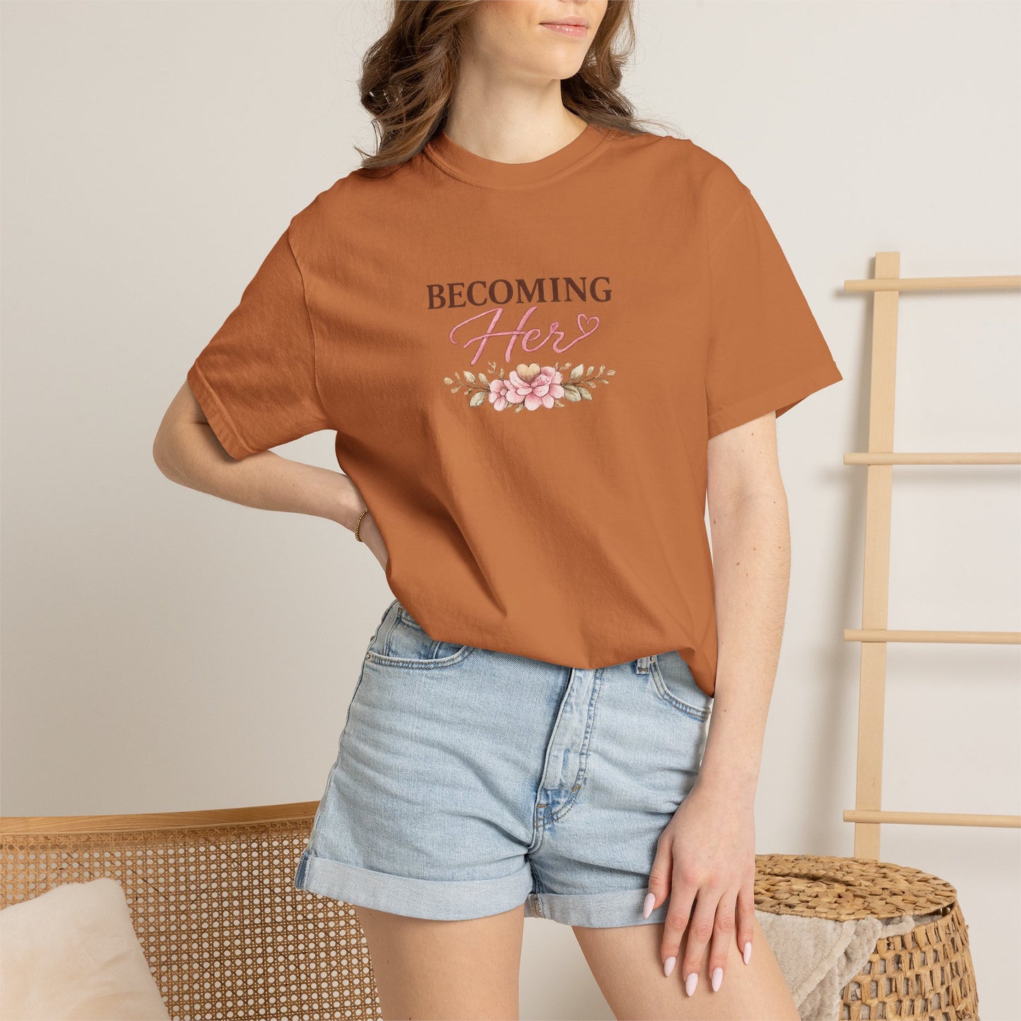Becoming Her floral script T-shirt | healing growing becoming back print