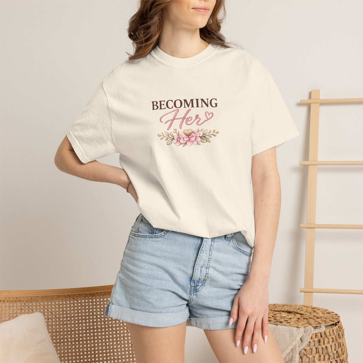 Becoming Her floral script T-shirt | healing growing becoming back print