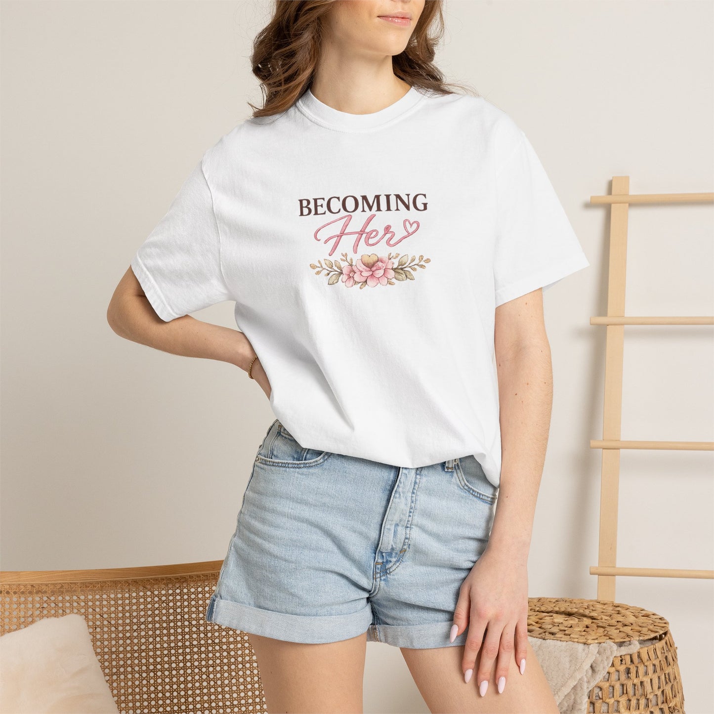 Becoming Her floral script T-shirt | healing growing becoming back print